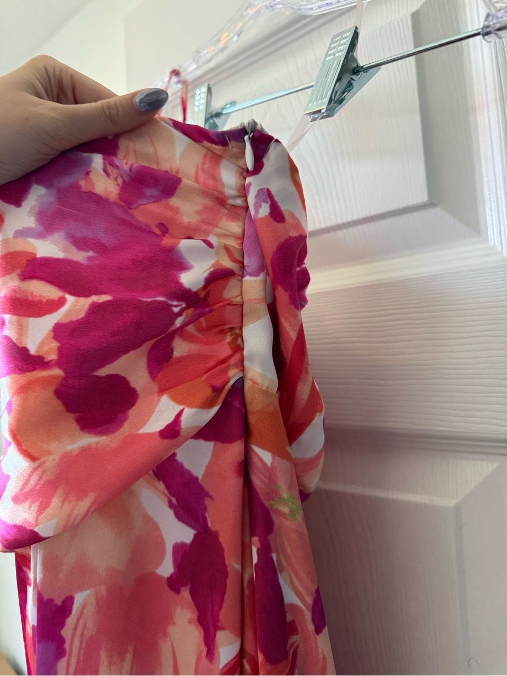 Hello Molly One-Shoulder Pink & Peach Floral Midi Dress - Picture 7 of 8